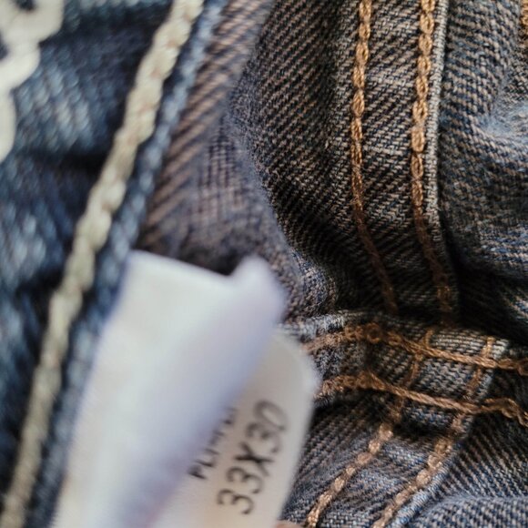 Eddie Bauer Jeans Mens Tag Size 33/30 Straight Fit Dark Wash Cotton Distressed - Picture 14 of 15